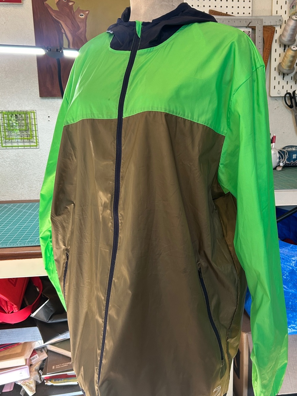 New Balance Green and Olive Colorblock Hooded Windbreaker